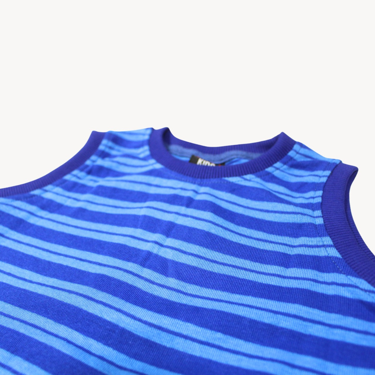 Navy Blue & Light Blue Stripe Sleeveless Shirt & Short Set