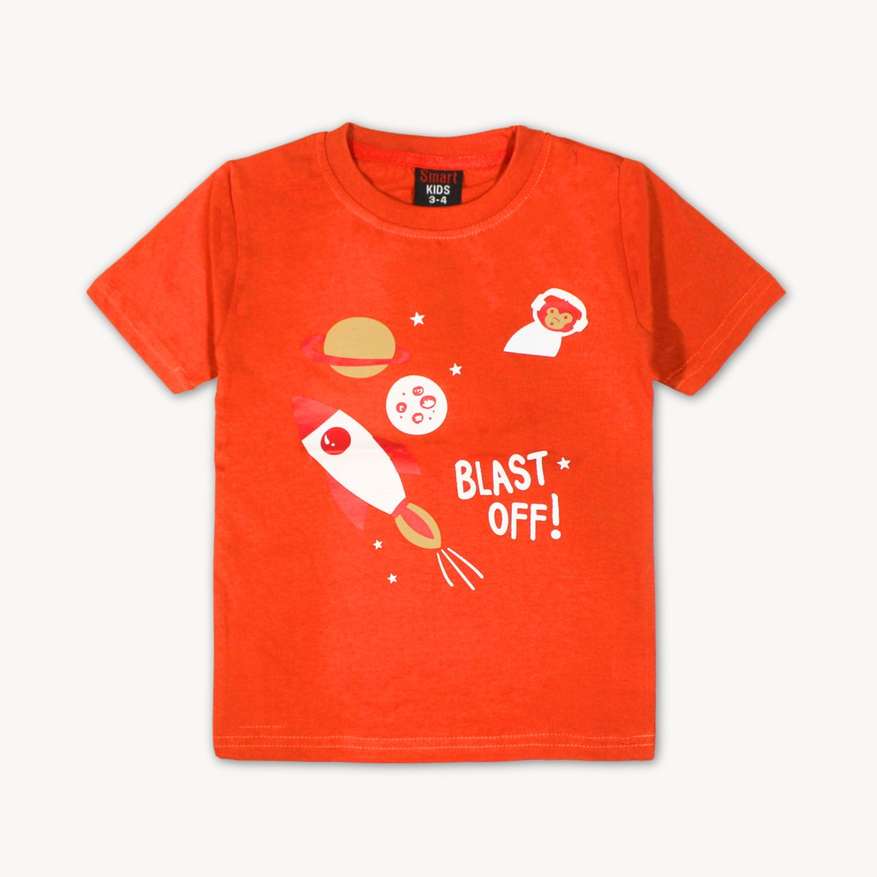 Orange Space Blast Off Printed Cotton T-Shirt