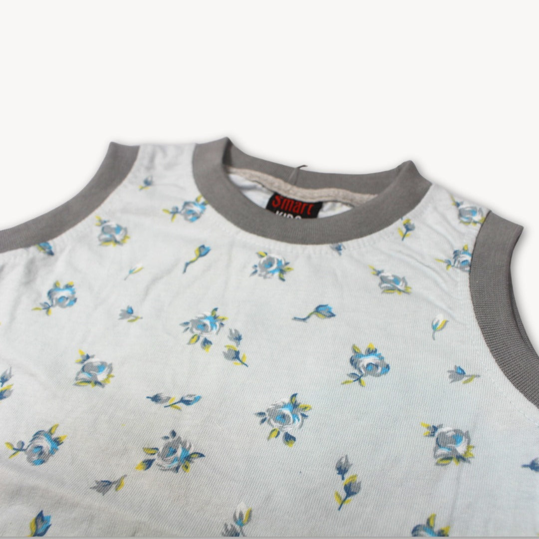 Light Blue & Grey Sleeveless Shirt & Short Set