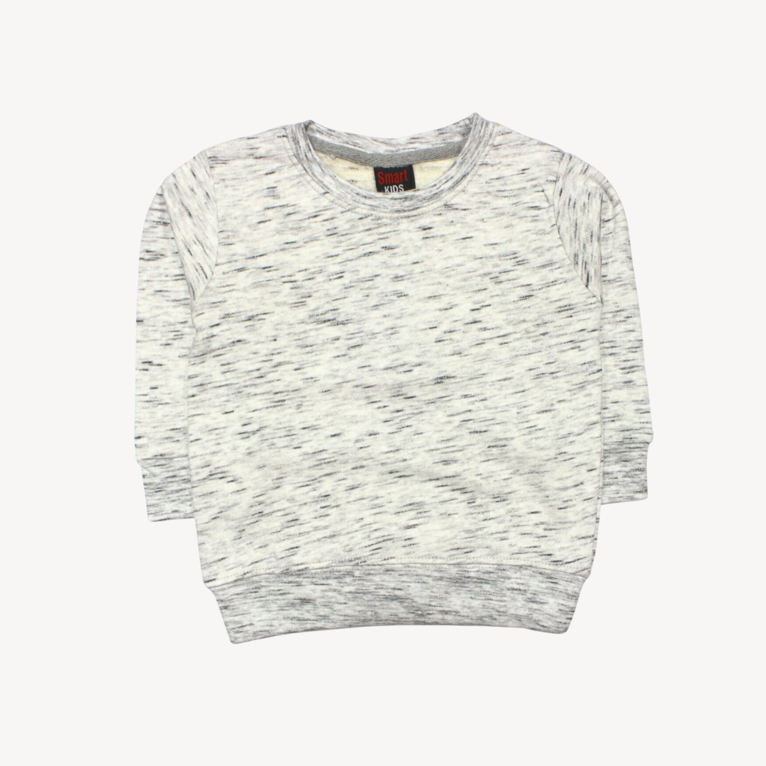 White & Black Lined Printed Terry Sweat Shirt