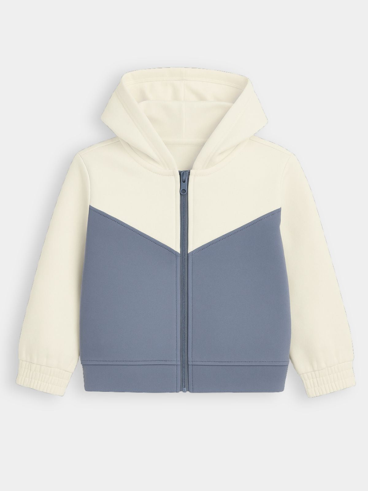 YFK Blue & Beige Paneled Fleece Pullover Hoodie