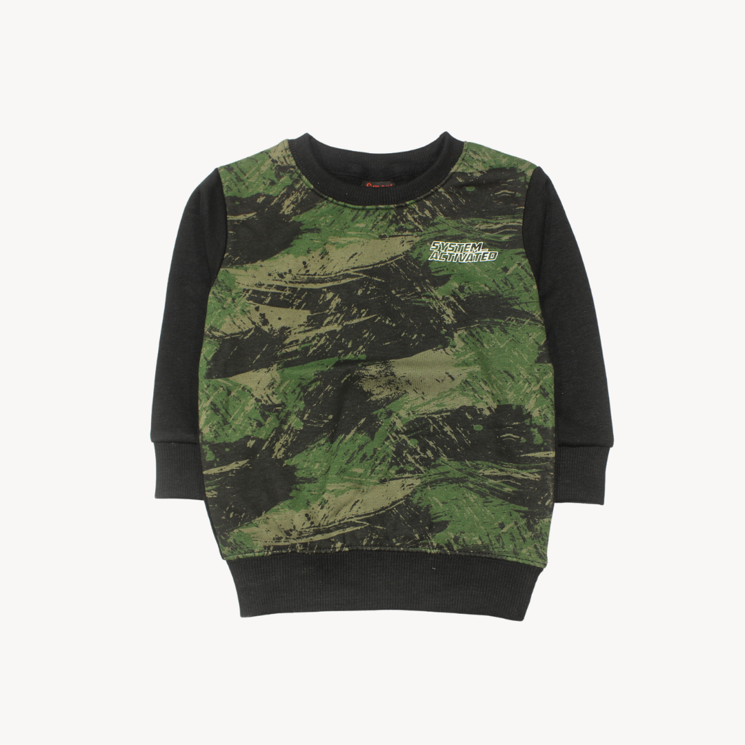 Green Stay Activated Printed Fleece Sweat Shirt