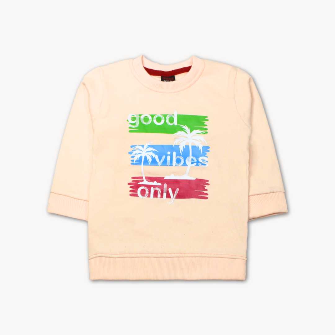 Light Pink Good Vibes Only Printed Fleece Sweat Shirt