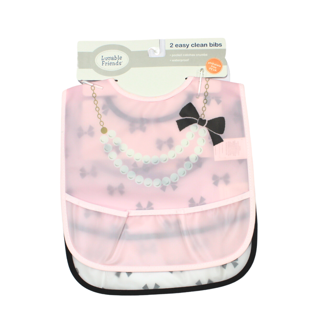 Luvable Friends Set of 2 Plastic Bibs Pink & White Bow