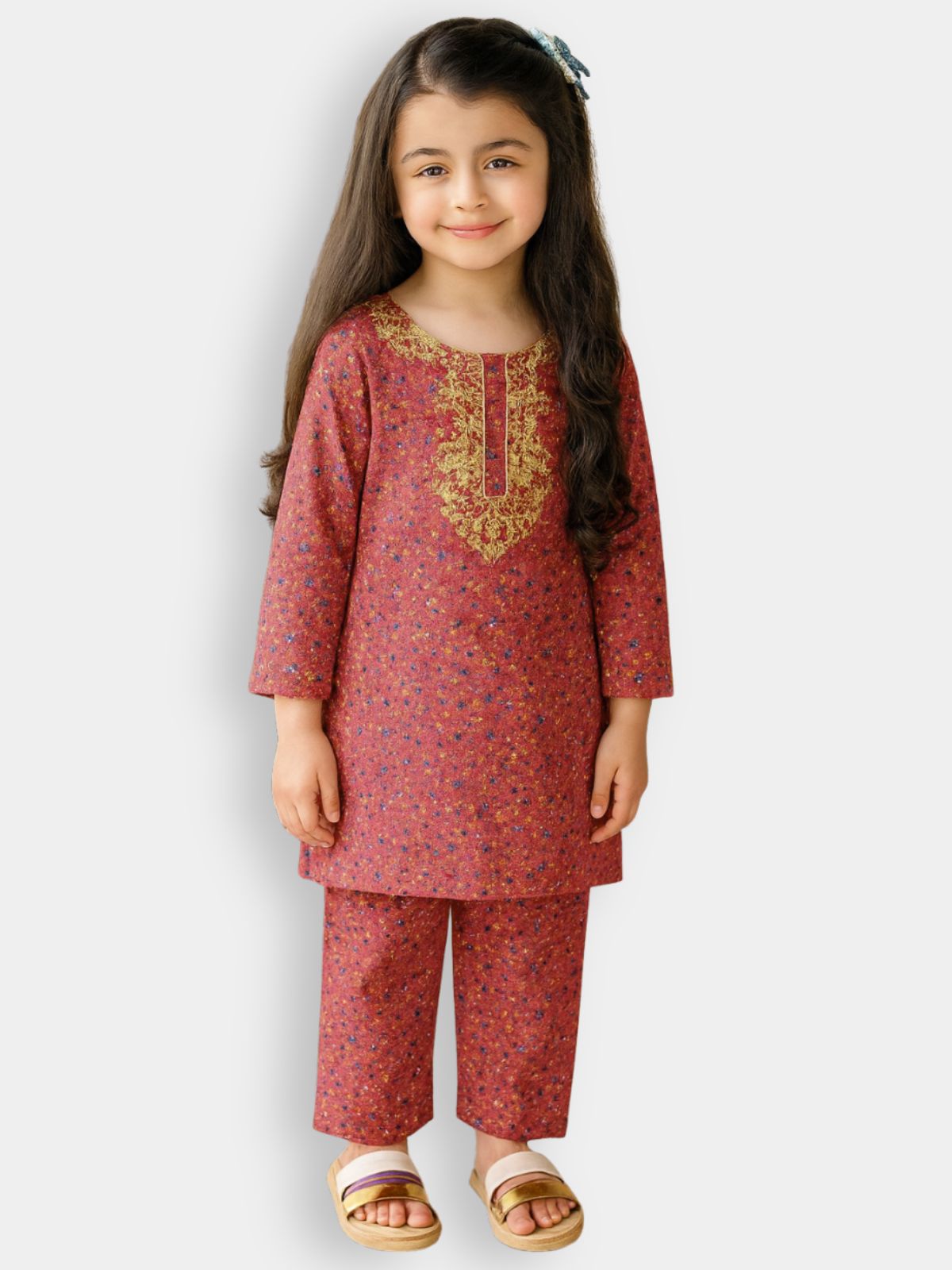 Maroon with Golden Embroidery Flannel Soft Winters Shalwar Kameez