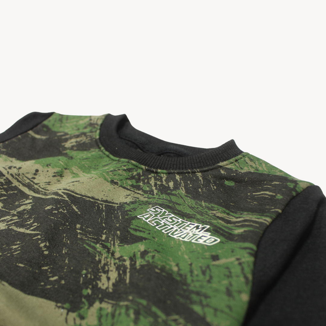 Green Stay Activated Printed Fleece Sweat Shirt