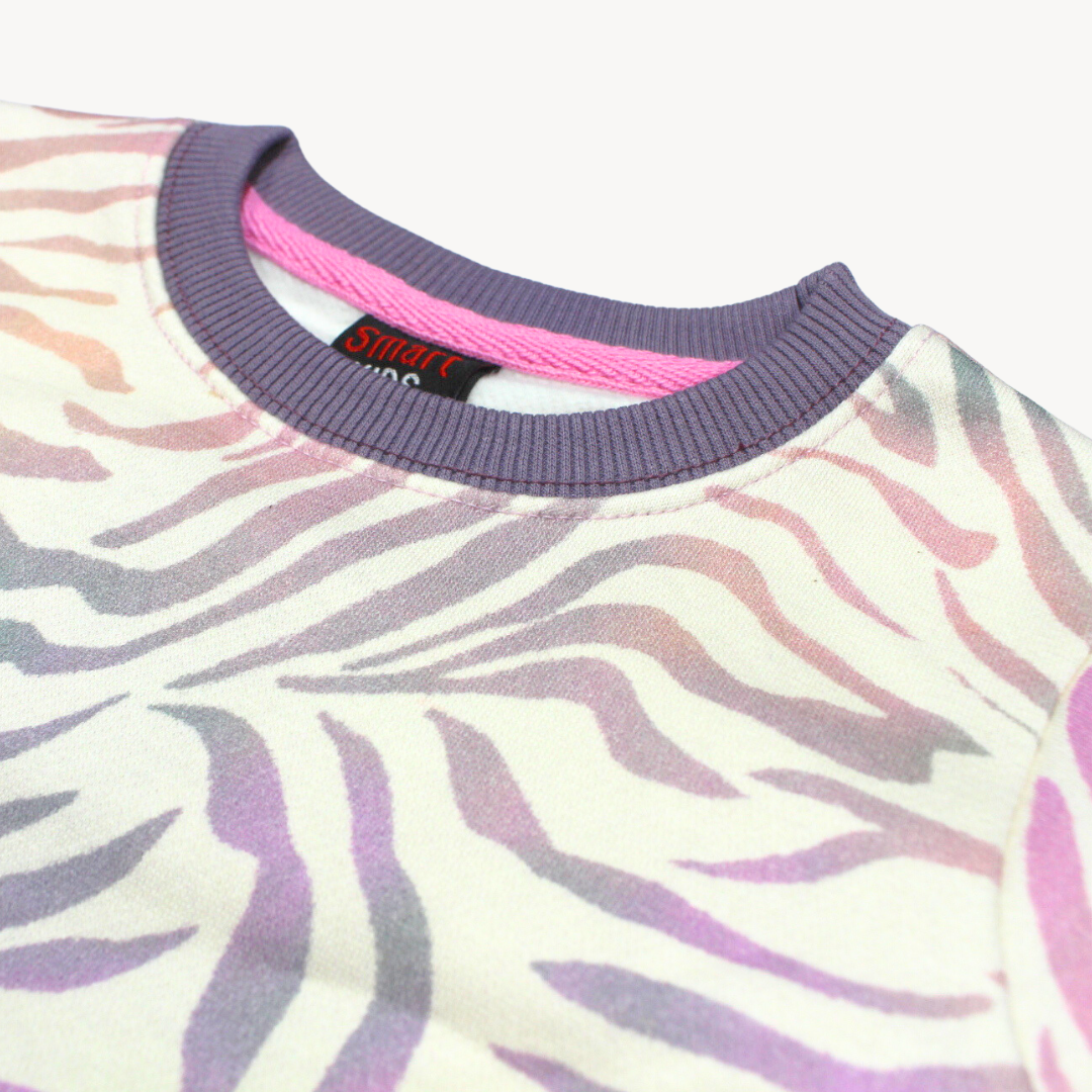 Pink & Purple Tiger Print Fleece Sweat Shirt