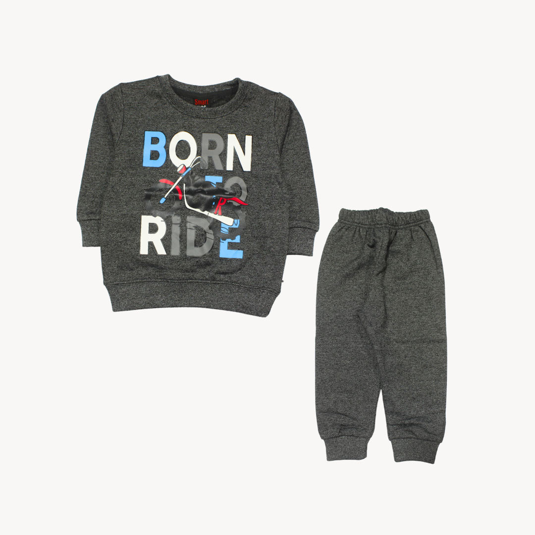 Charcoal Born To Ride Fleece Pajama Shirt Set