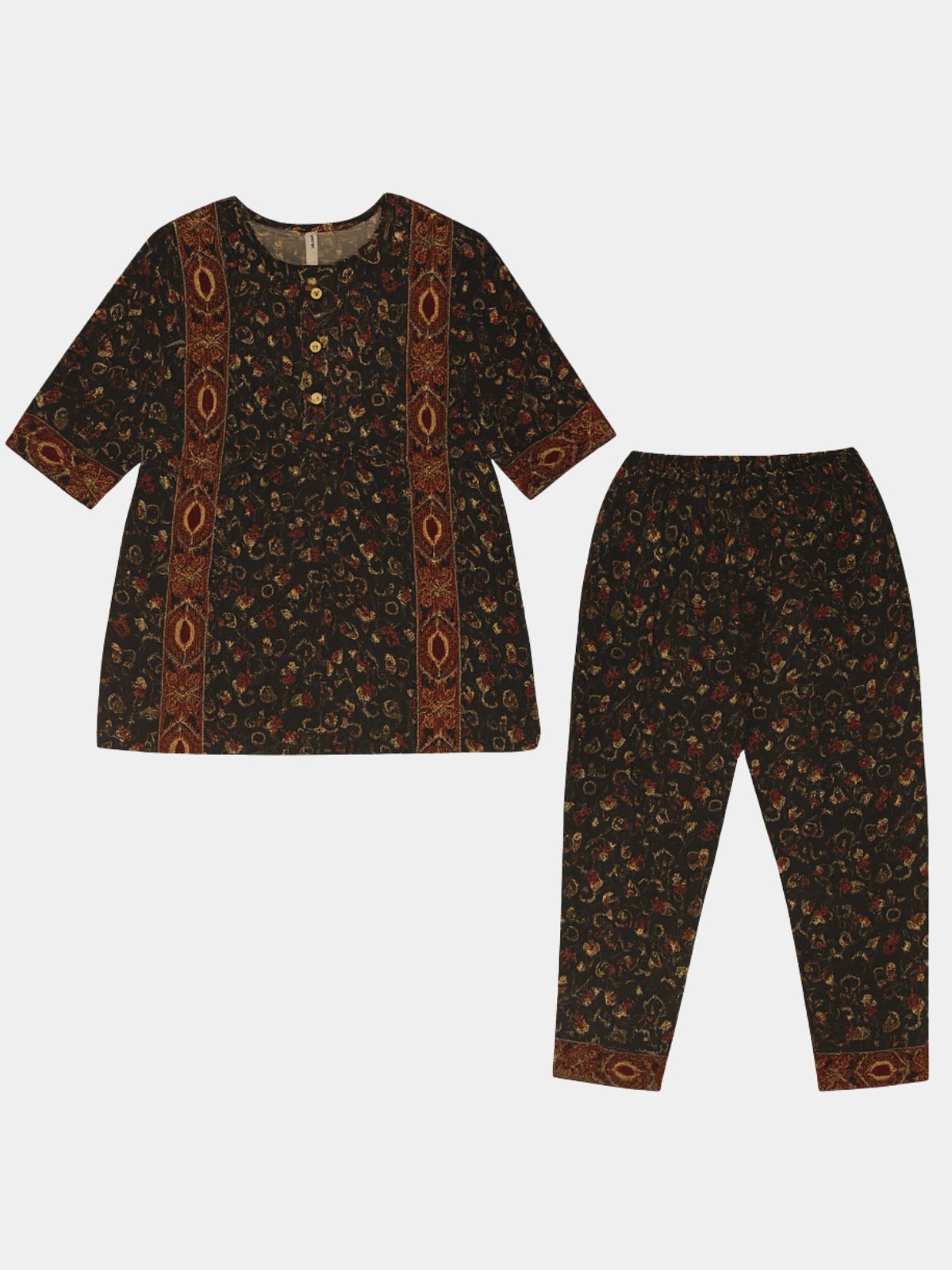 Girls Black & Rust Printed 2-Piece Khaddar  Shalwar Qameez