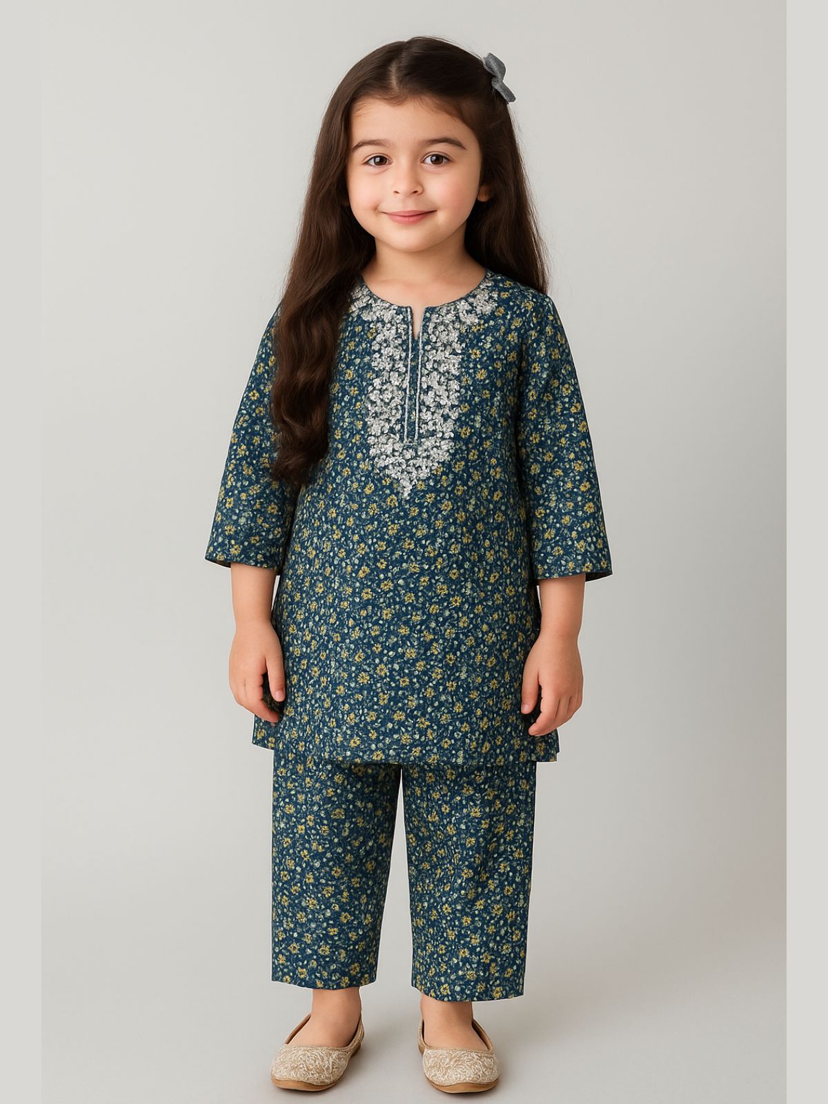 Dark Teal with Elegant Embroidered Neckline Flannel Soft Winters Shalwar Kameez