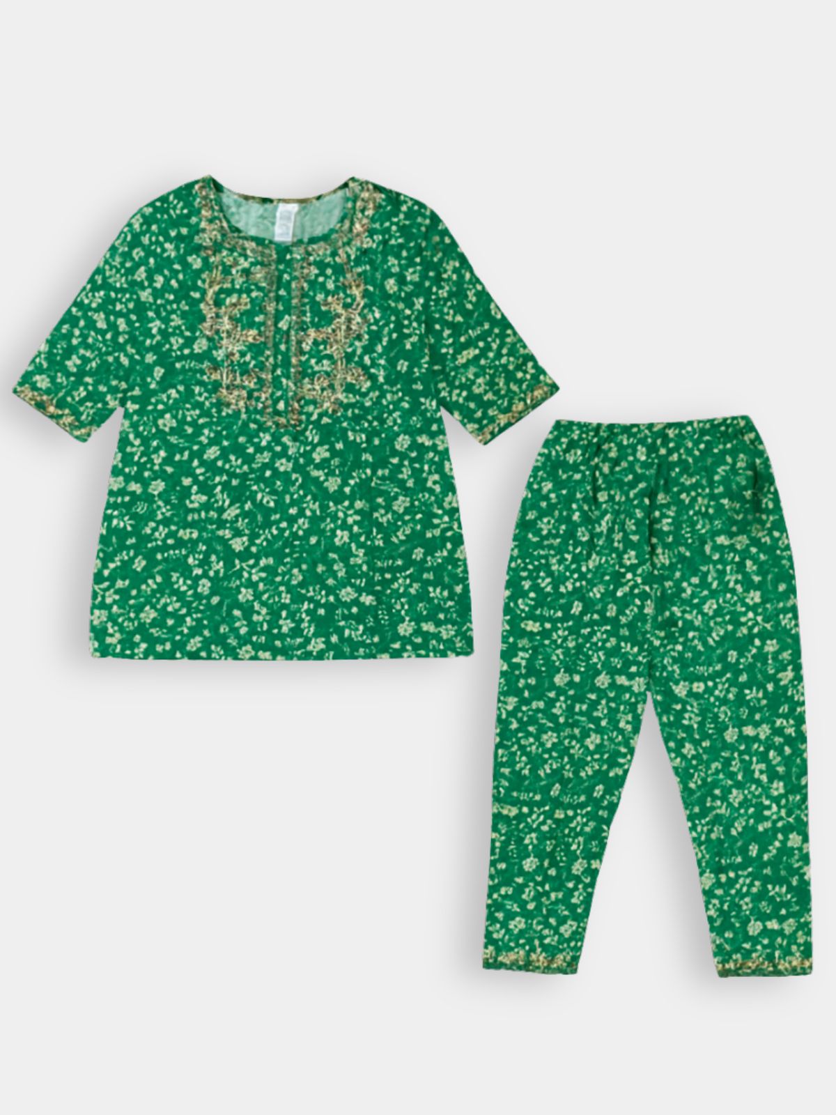 Girls Green Embroidered Floral 2-Piece Khaddar  Shalwar Qameez