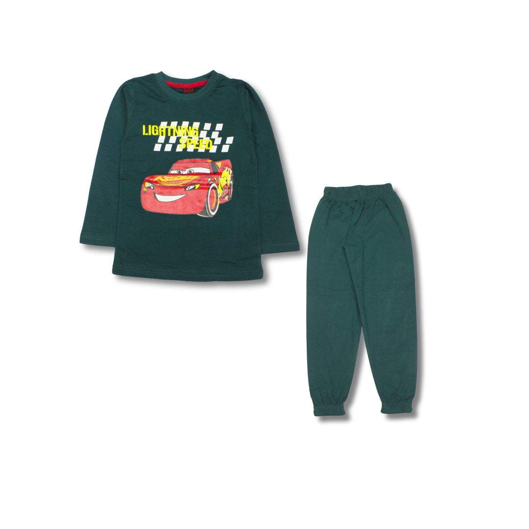 Lightning Speed Green Summer Jersey Pajama Shirt Set
