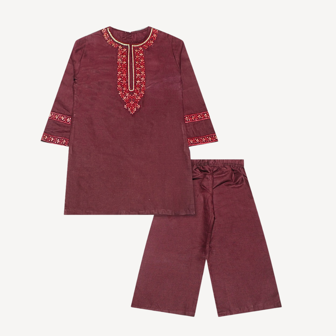 Maroon Embroidered Lawn Cotton 2 Piece Suit