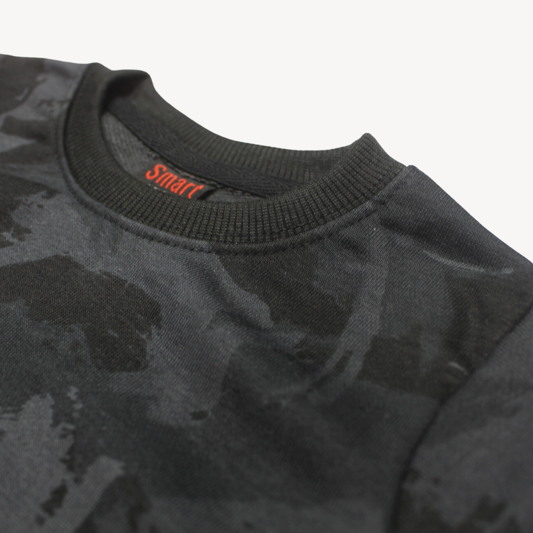 Dark Black Camo Printed Terry Sweat Shirt