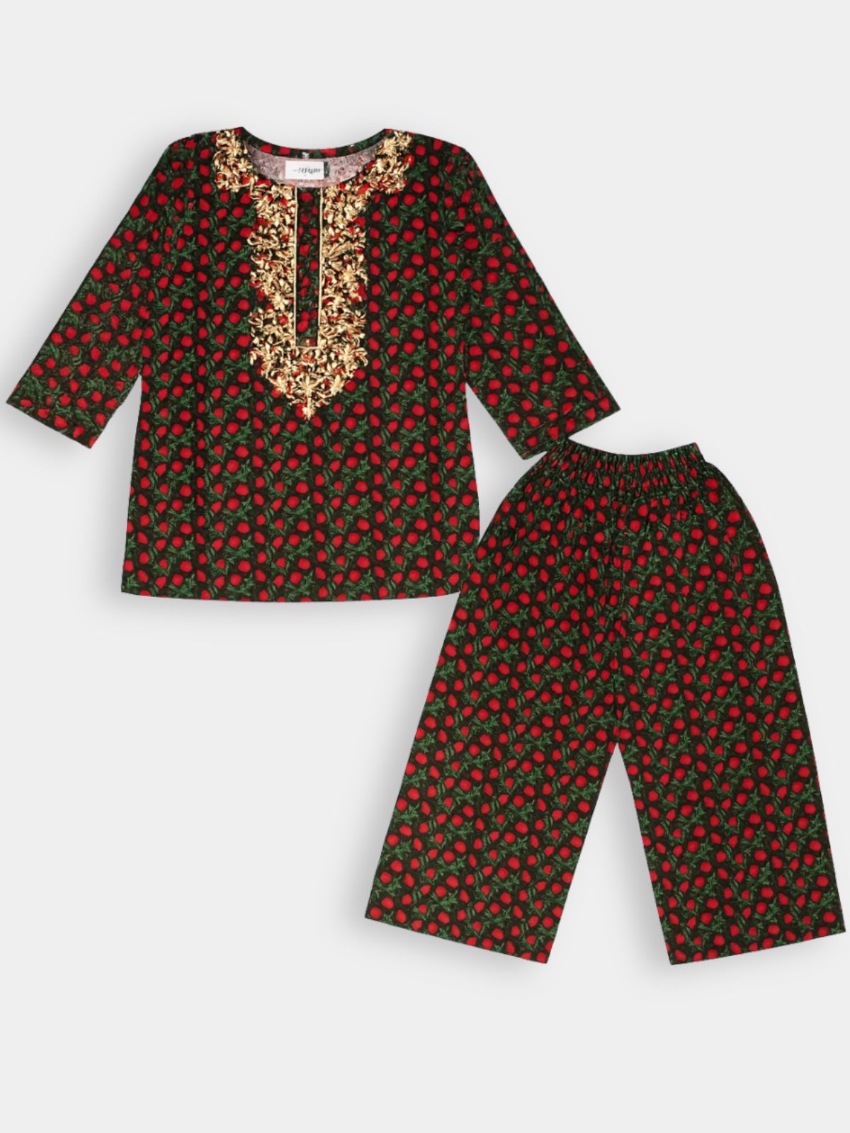 Black with Red Rose Print & Golden Embroidery Flannel Soft Winters Shalwar Kameez