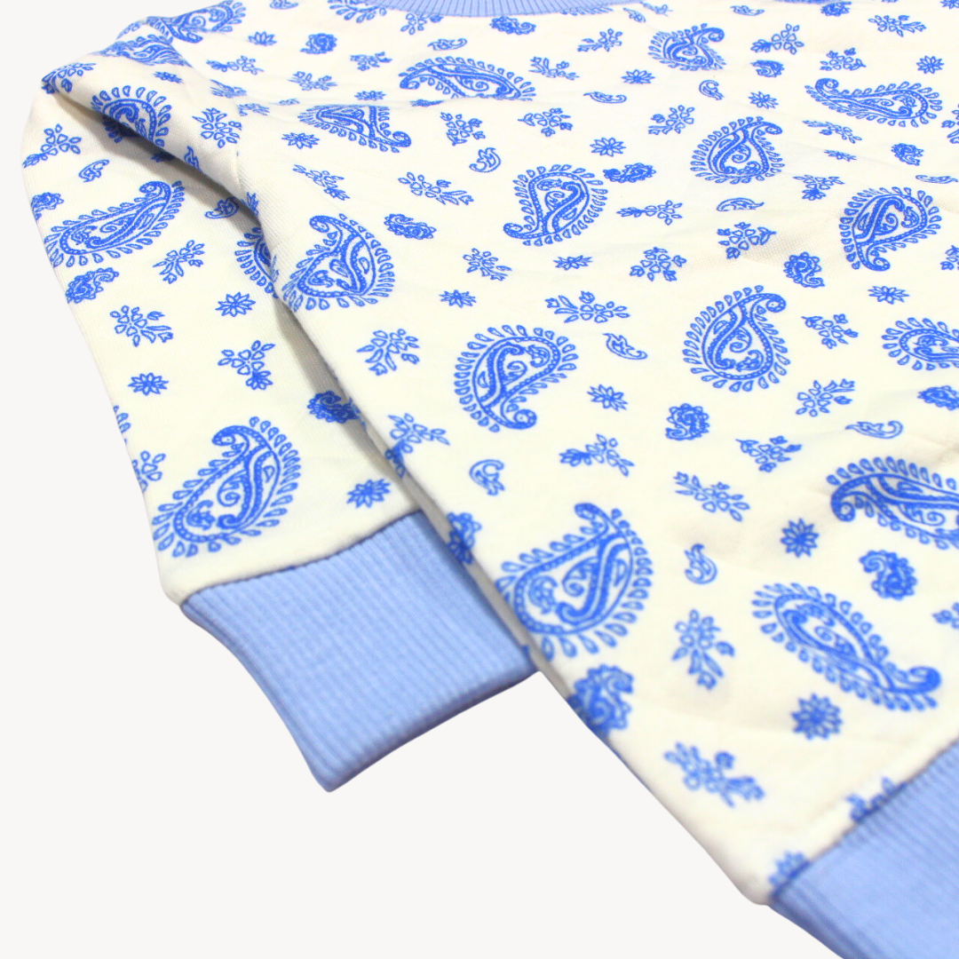 White & Blue Traditional Print Quit Sweat Shirt