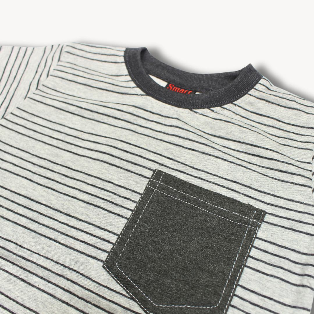Grey Striped Shirt & Short Set