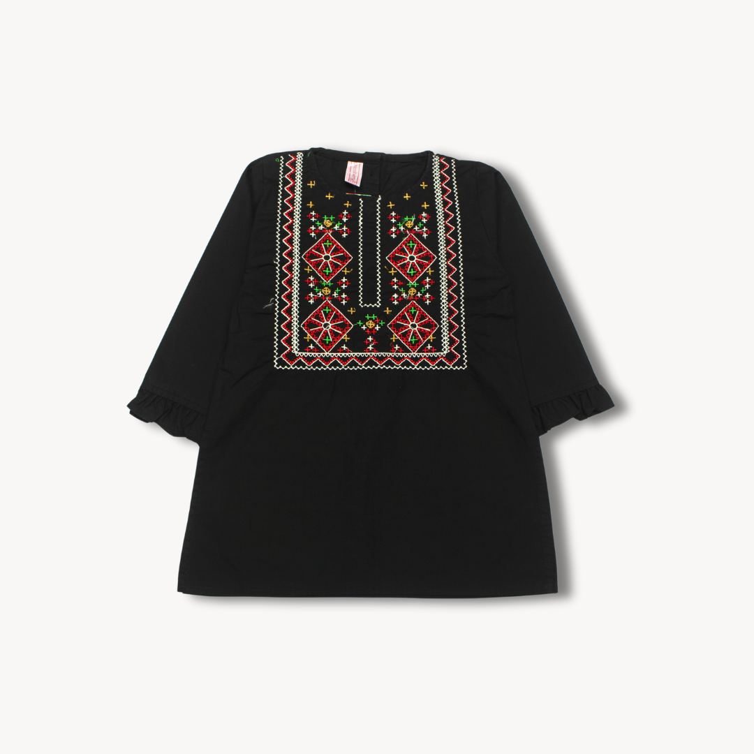 Dress-Berry Black Embroidered Cotton Kurti