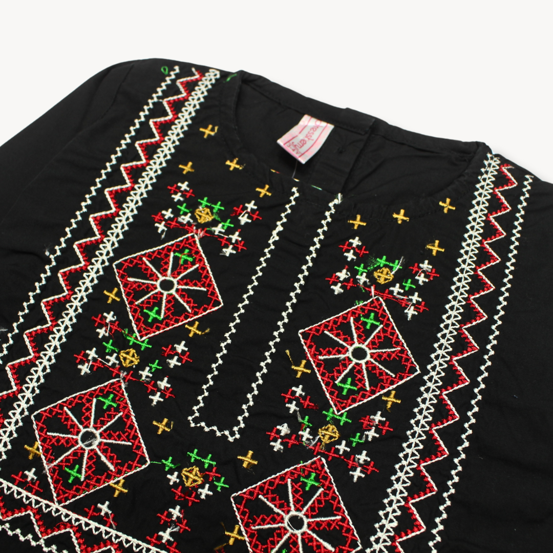Dress-Berry Black Embroidered Cotton Kurti