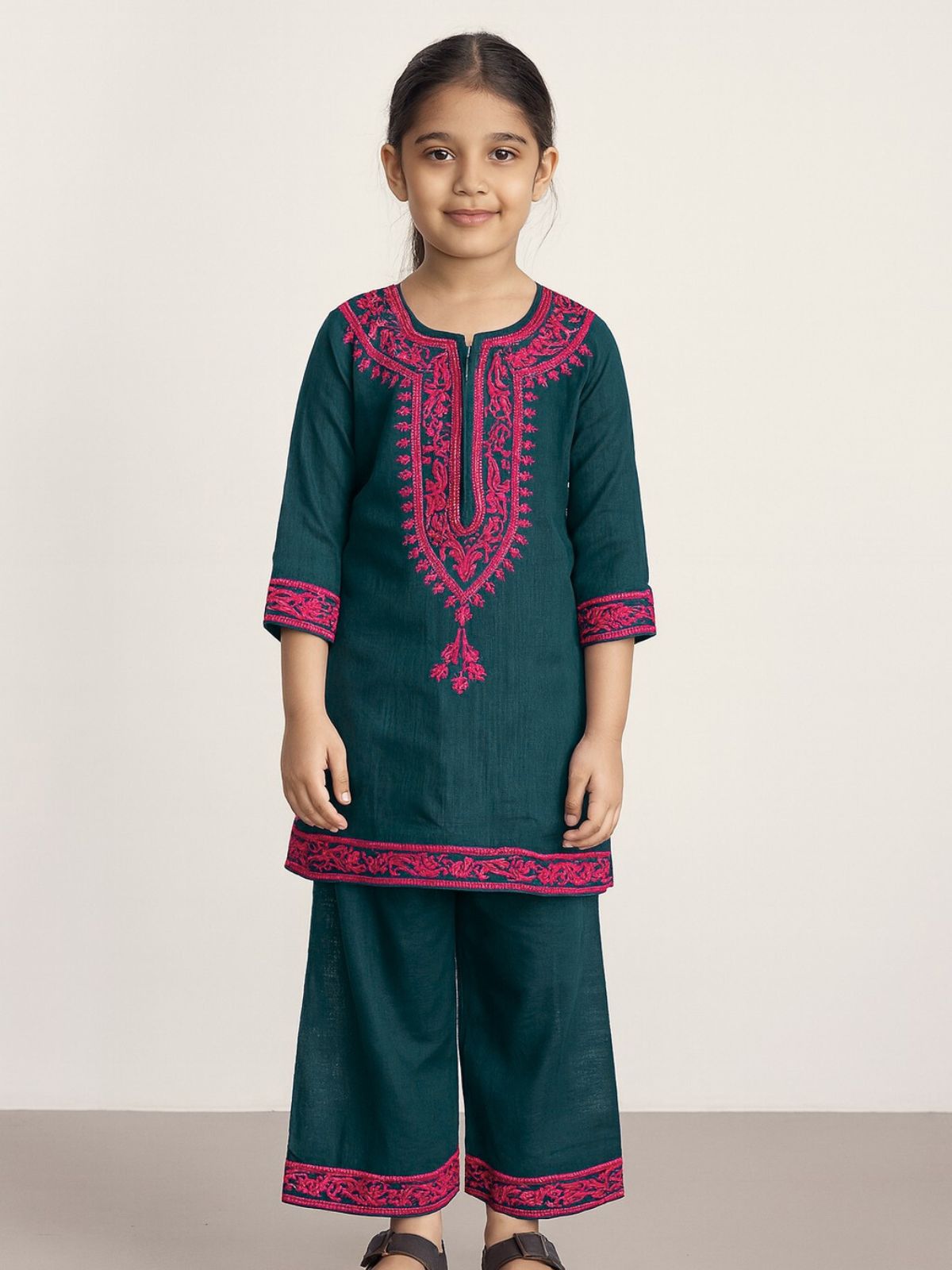Navy Blue Embroidered Pink Khaddar Shalwar Qameez