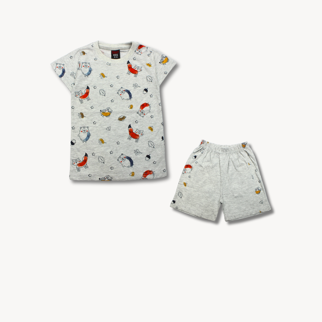 Grey Animals Printed Shirt & Short Set