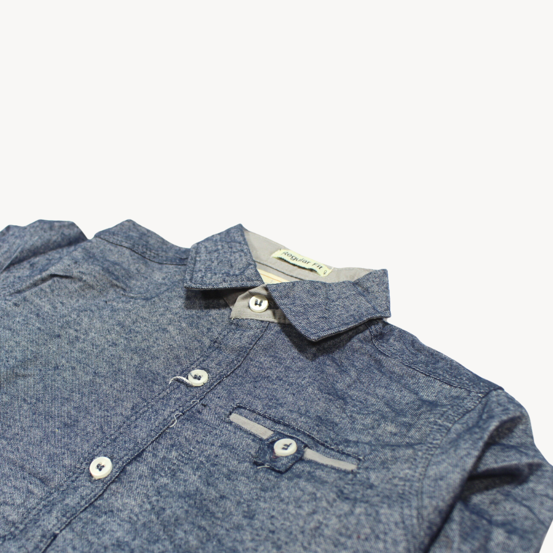 Charcoal Blue Plain Casual Shirt Full Sleeves