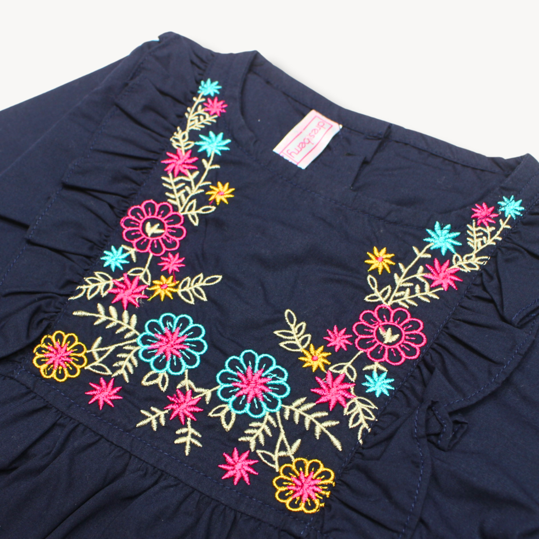 Dress-Berry Navy Blue Embroidered Cotton Kurti