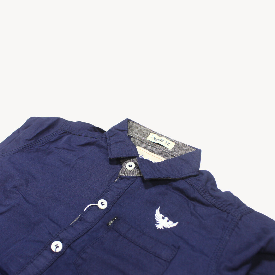 Navy Blue Plain Casual Shirt Full Sleeves
