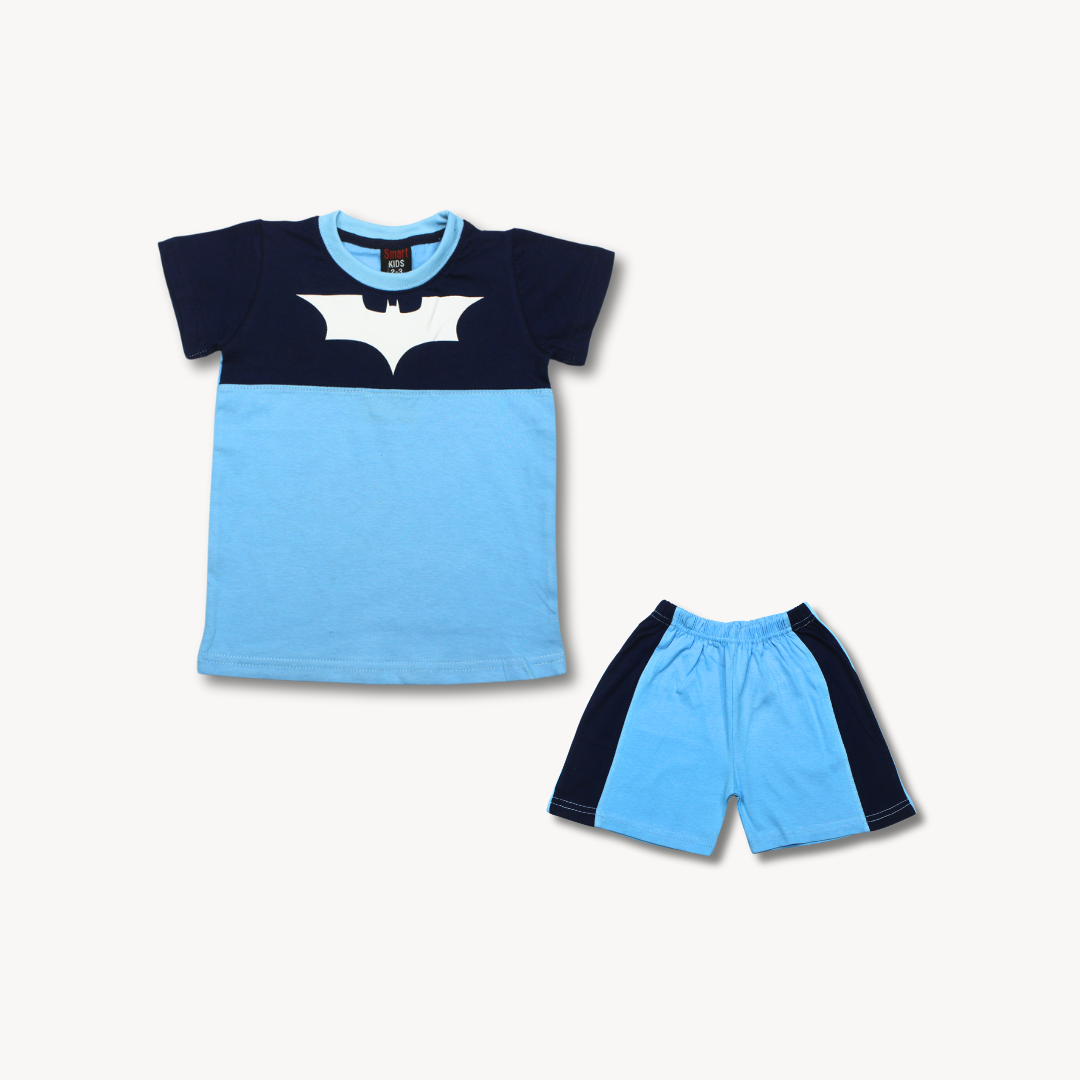 Blue Contrast Batman Printed Shirt & Short Set