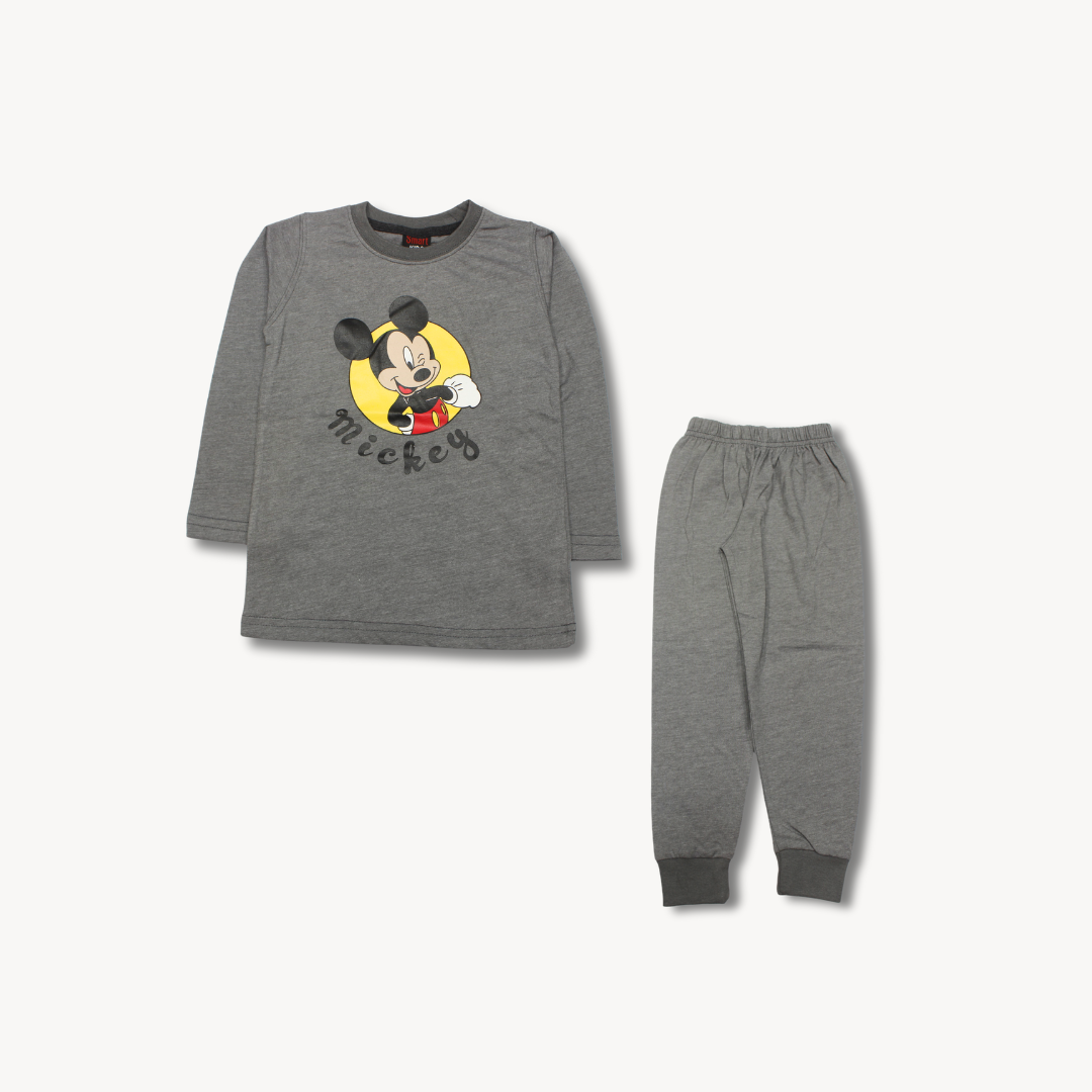 Grey Mickey Mouse summer Jersey Pajama Shirt Set