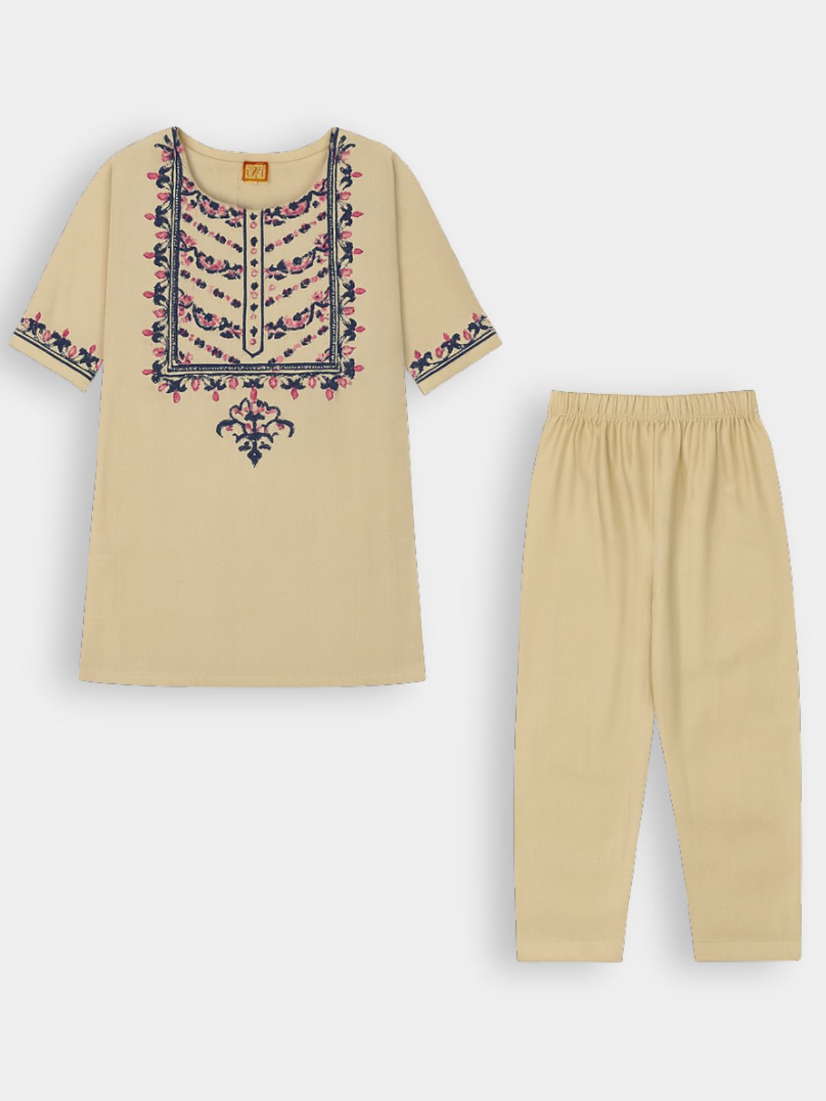 Light Brown Embroidered Corduroy 2 Pc set