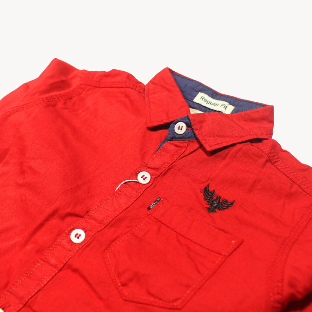 Red Plain Casual Shirt Full Sleeves