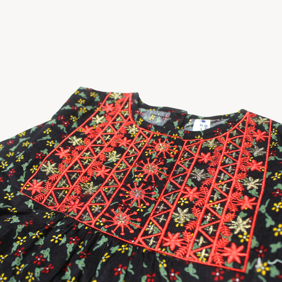 Blue Berry Black Red Embroidered Corduroy Kurti