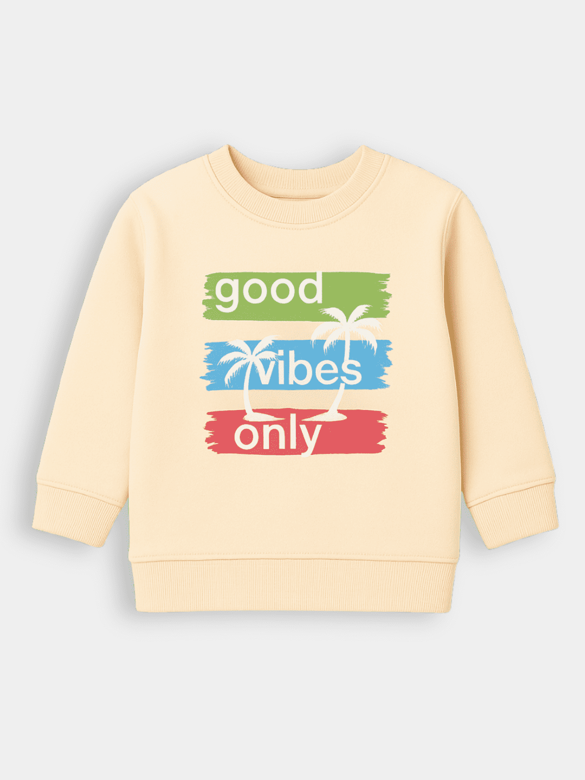 Light Pink Good Vibes Only Printed Fleece Sweat Shirt
