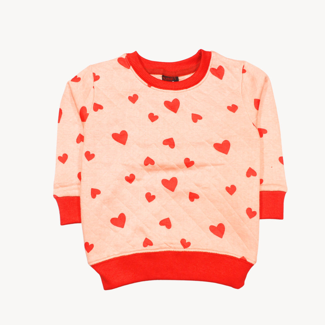 Pink Hearts Print Quilt Sweat Shirt