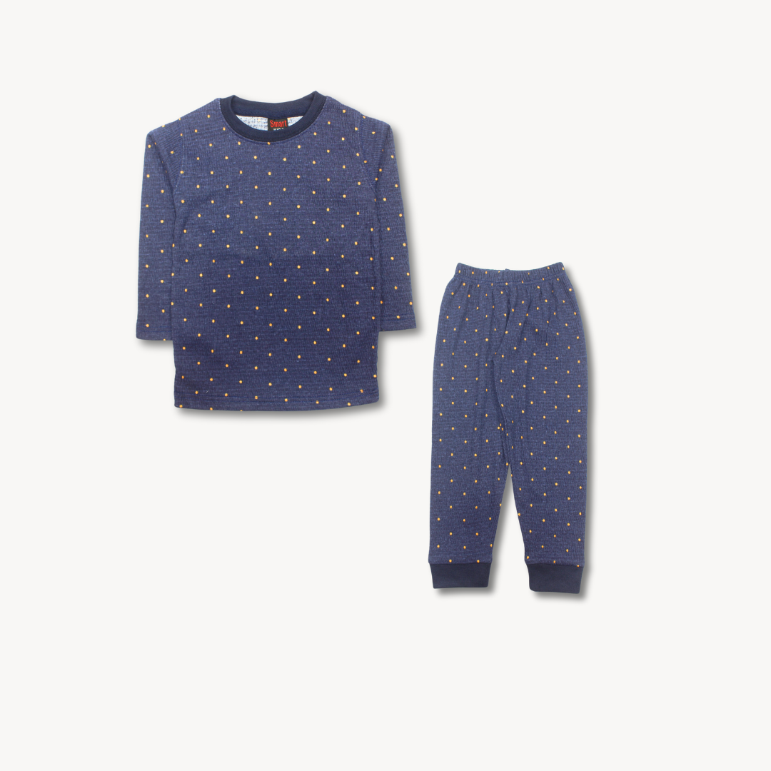 Blue & Yellow Dots spring Jersey Printed Pajama Shirt Set
