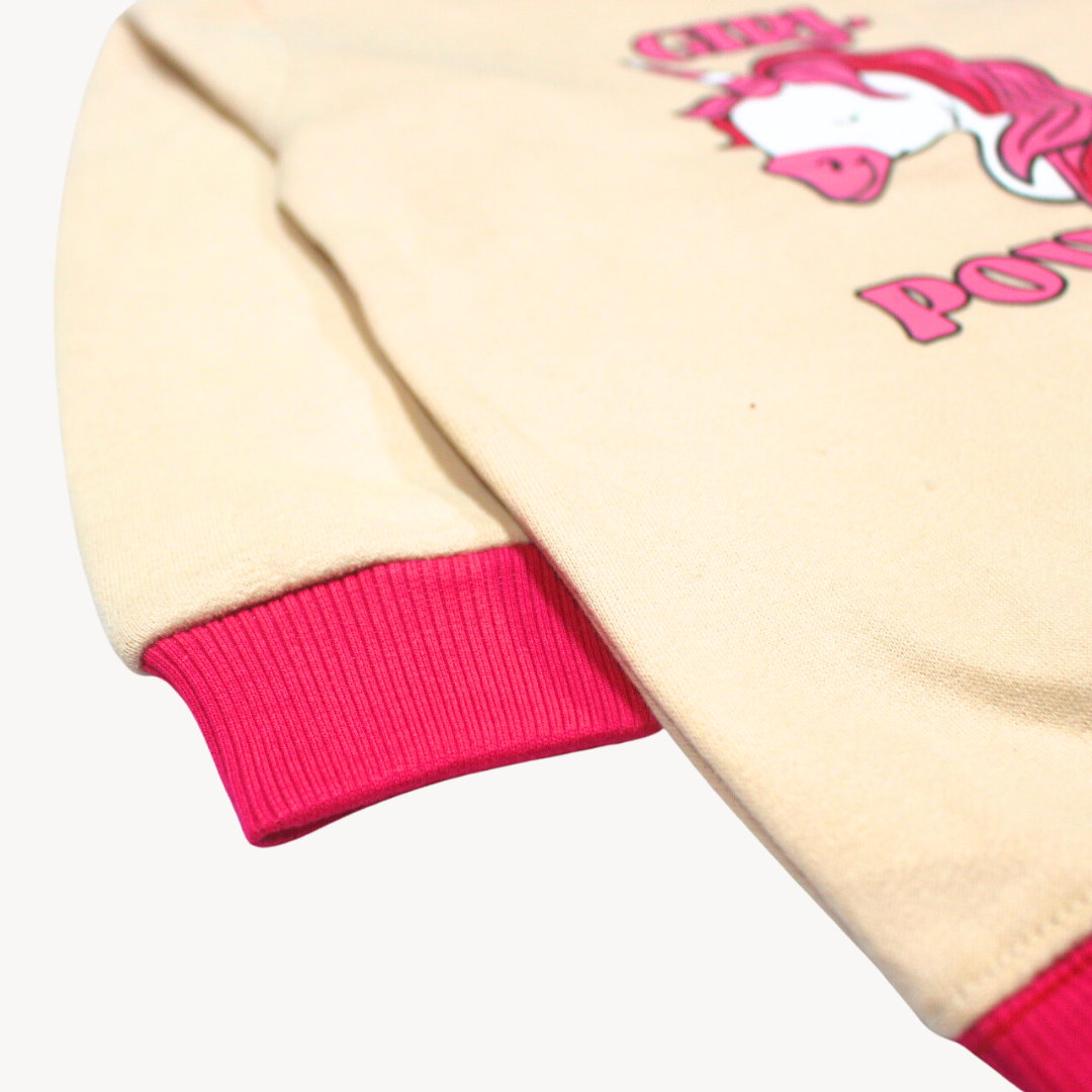 Dark Pink Girl Power Unicorn Print Fleece Sweat Shirt