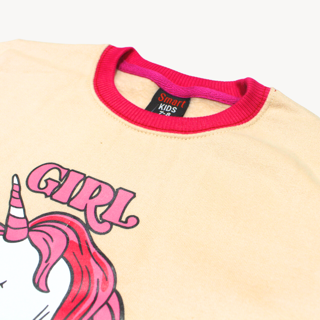 Dark Pink Girl Power Unicorn Print Fleece Sweat Shirt