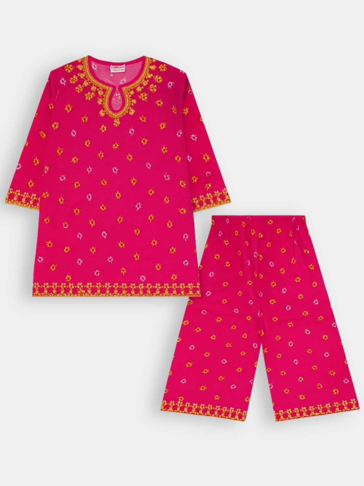 Hot Pink Yellow Embroidered  Khaddar Shalwar Qameez