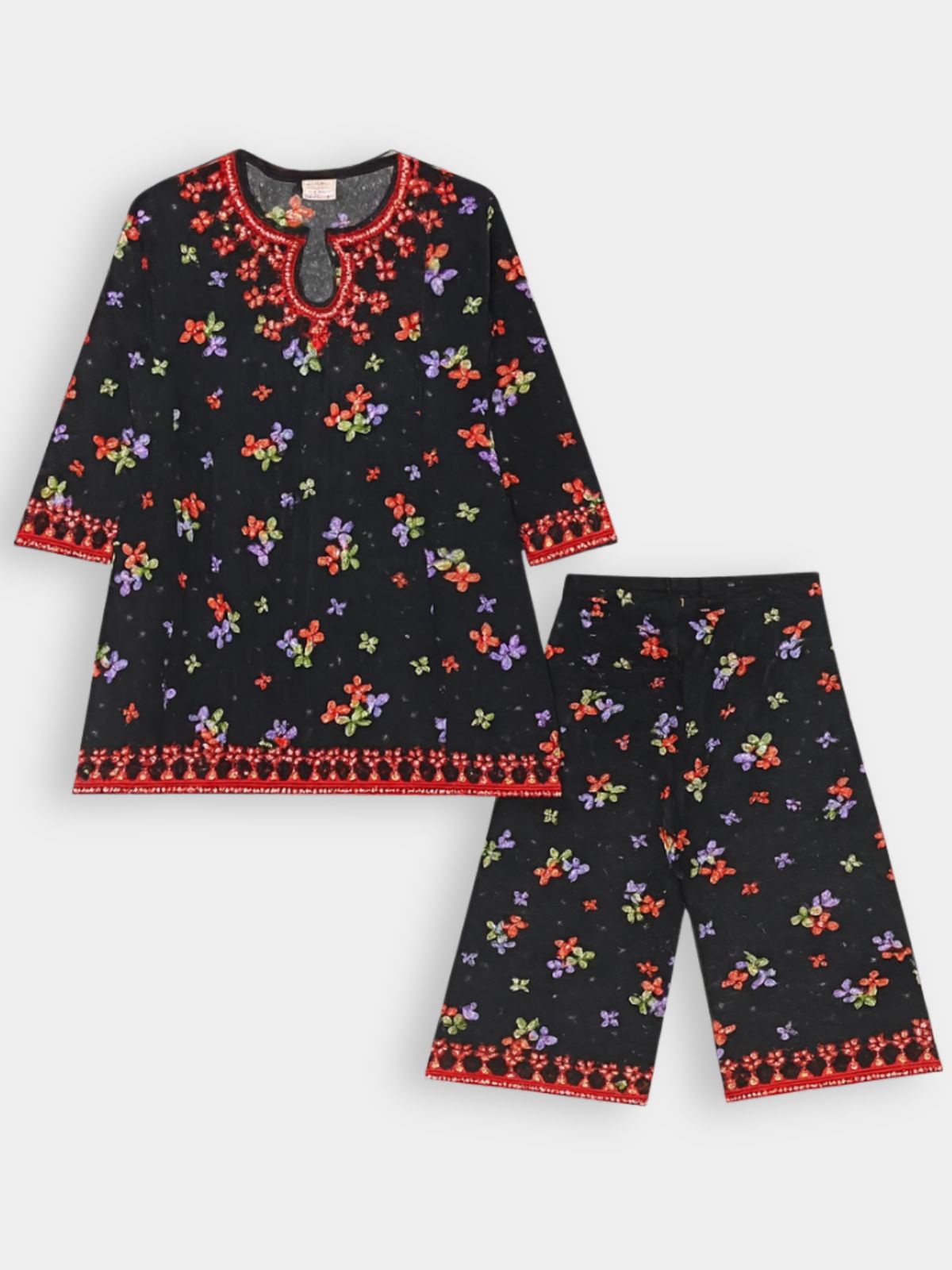Black Floral with Red Embroidered Khaddar Shalwar Qameez