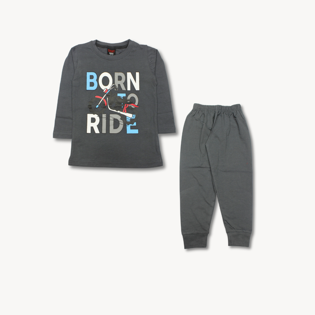 Charcoal  Born To Ride Summers Printed Pajama Shirt Set