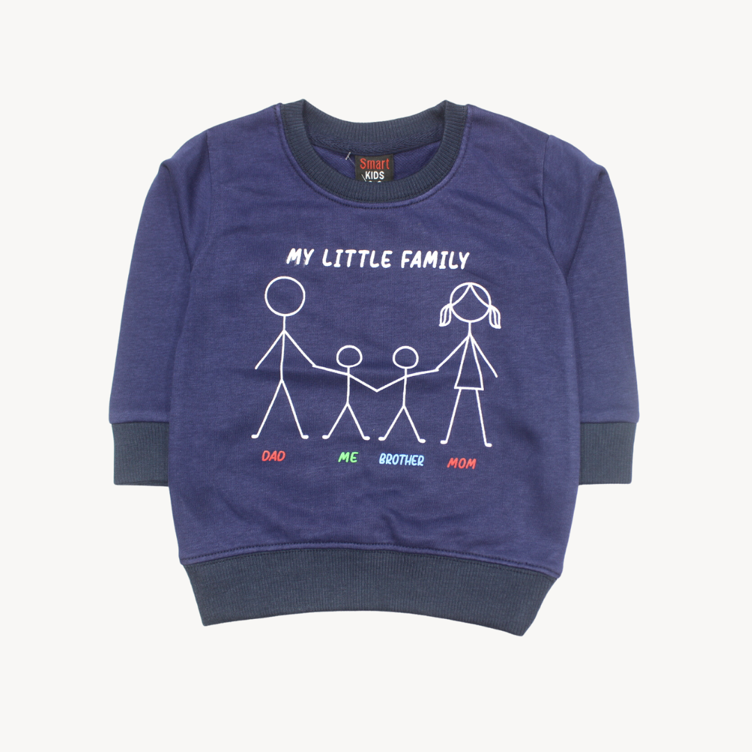 Navy Blue My Little Family Printed Terry Sweat Shirt