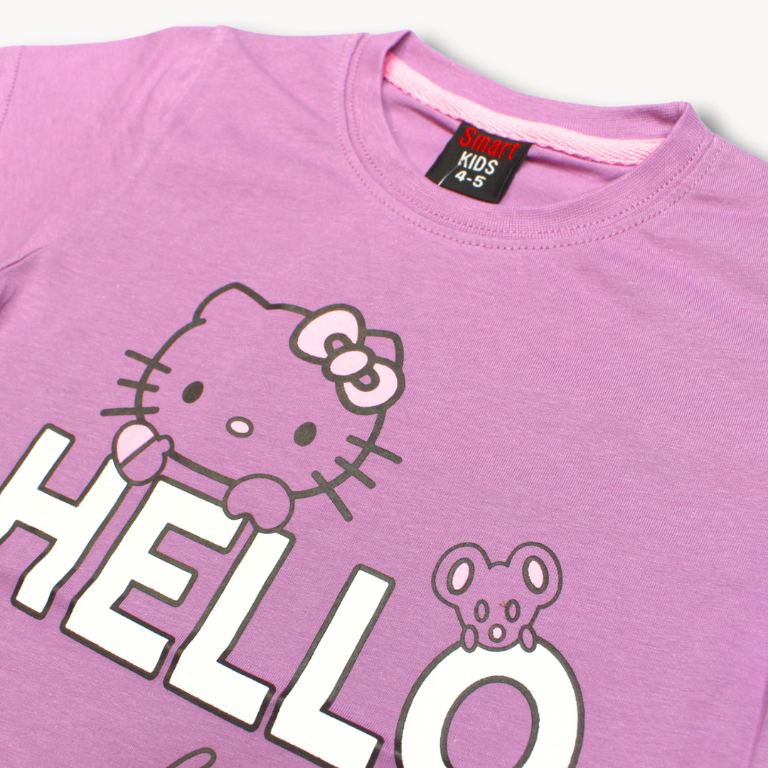 Hello Kitty Lavender Printed Cotton T-Shirt