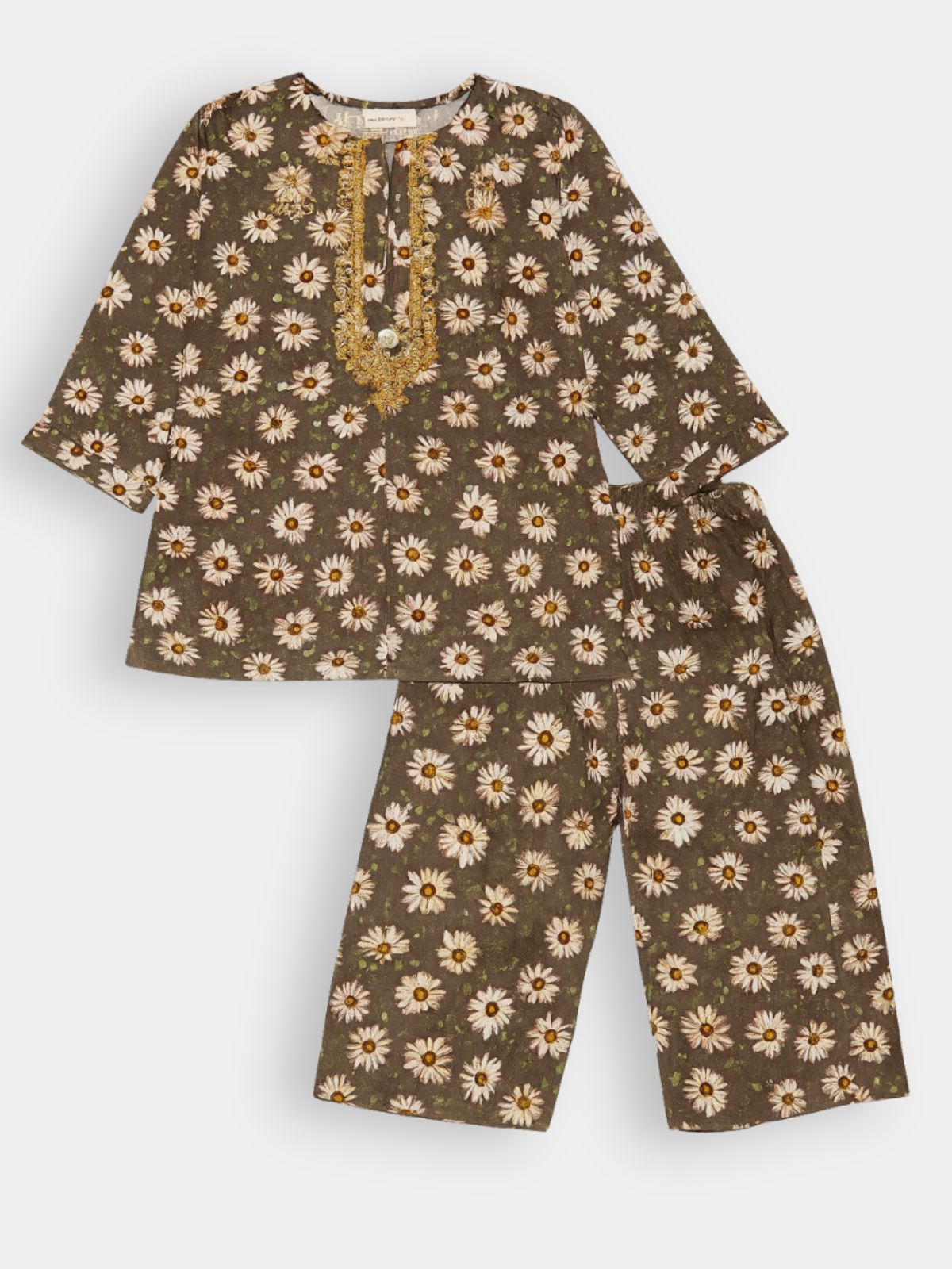 Brown Floral Flannel Soft Winters Shalwar Kameez