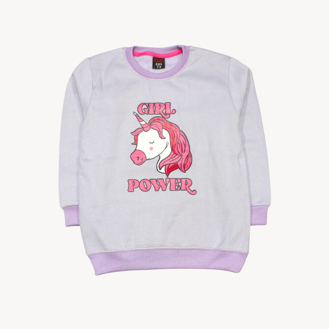 Light Purple Girl Power Unicorn Print Fleece Sweat Shirt