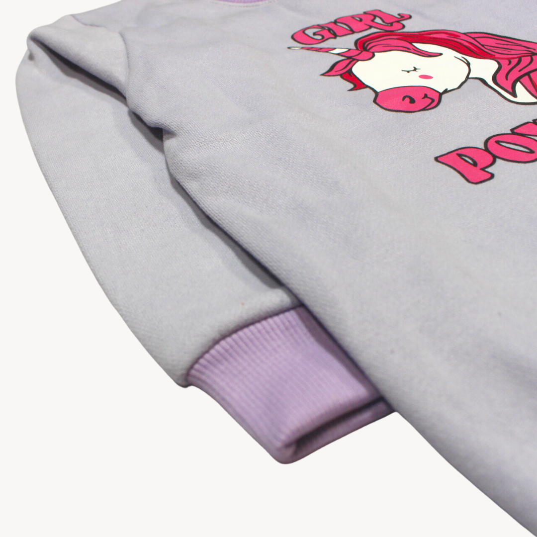 Light Purple Girl Power Unicorn Print Fleece Sweat Shirt