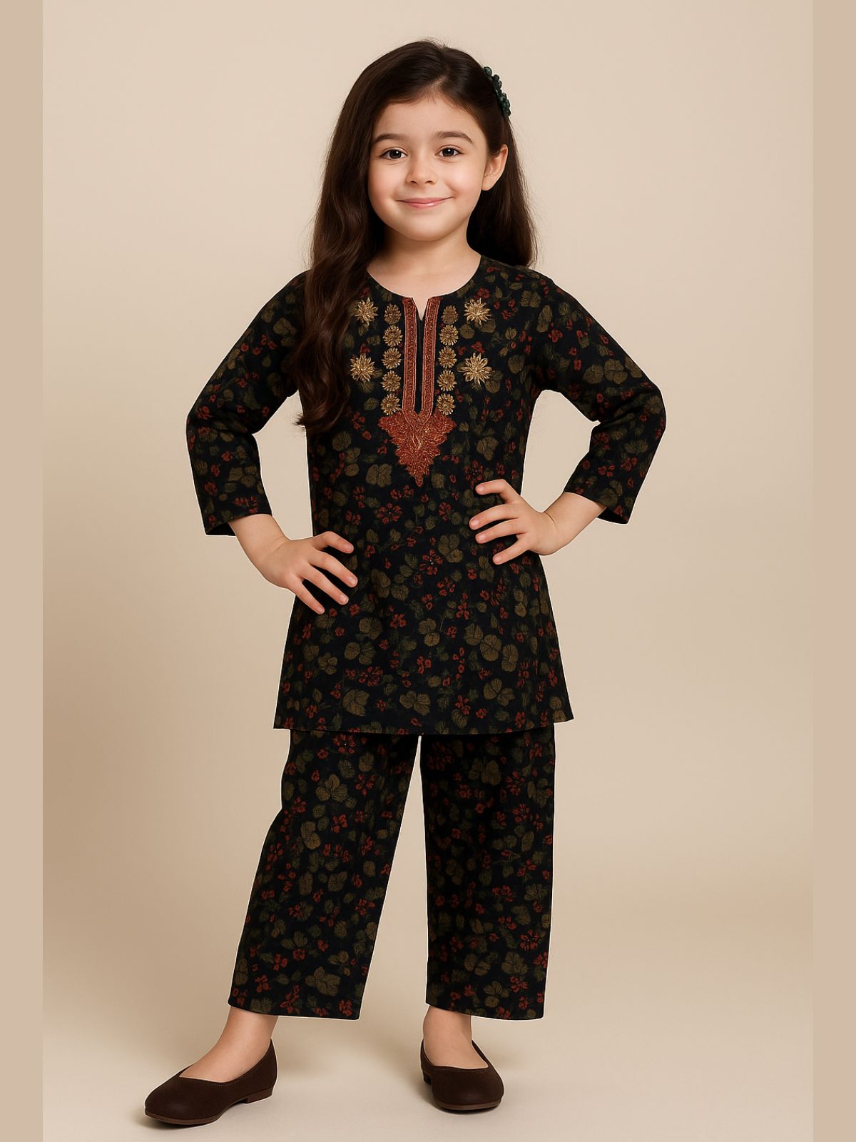 Black Floral Flannel Soft Winters Shalwar Kameez