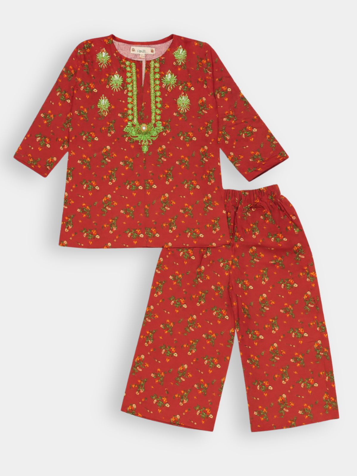 Girls’ Red Floral Flannel Soft Winters Shalwar Kameez