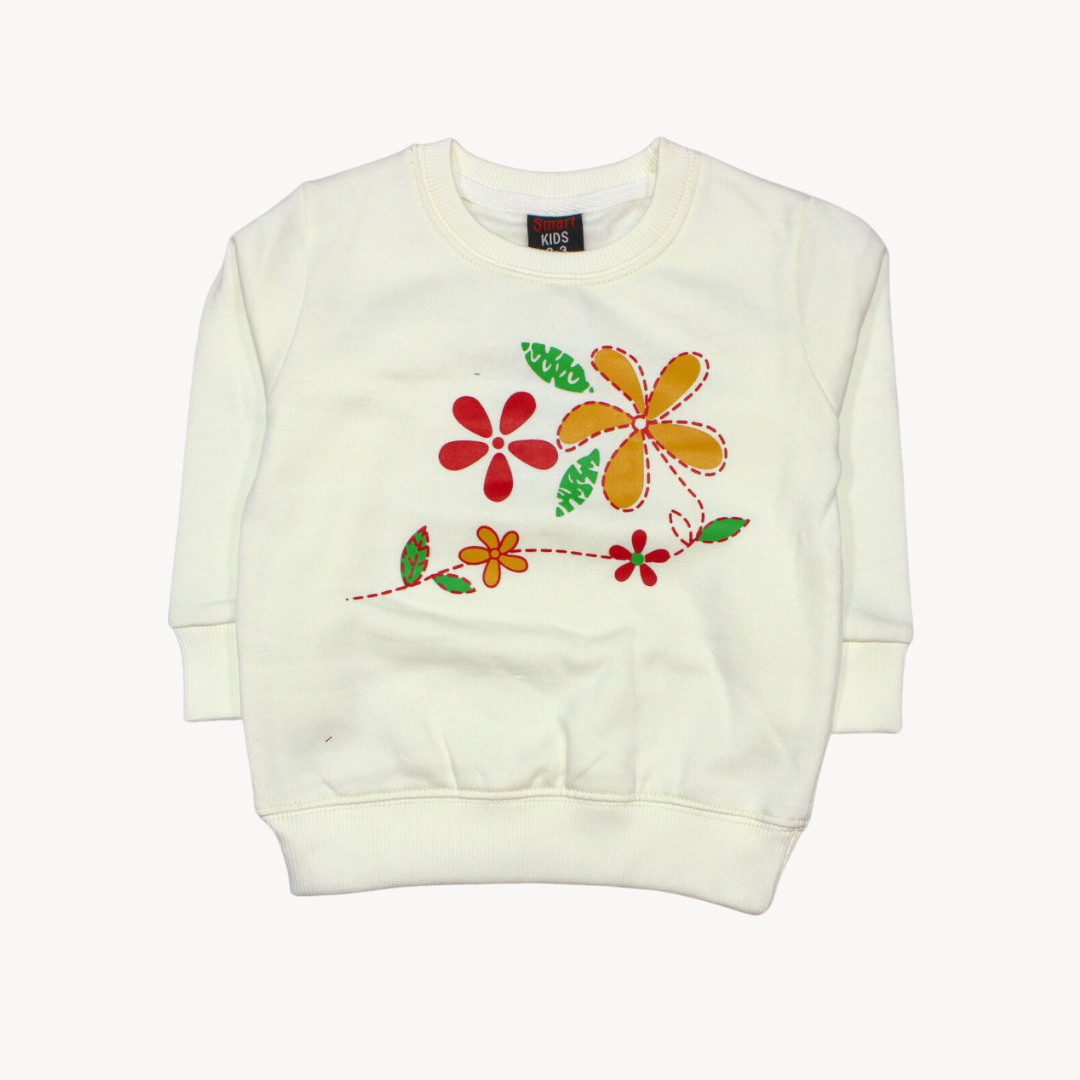 White Flower Print Fleece Sweat Shirt