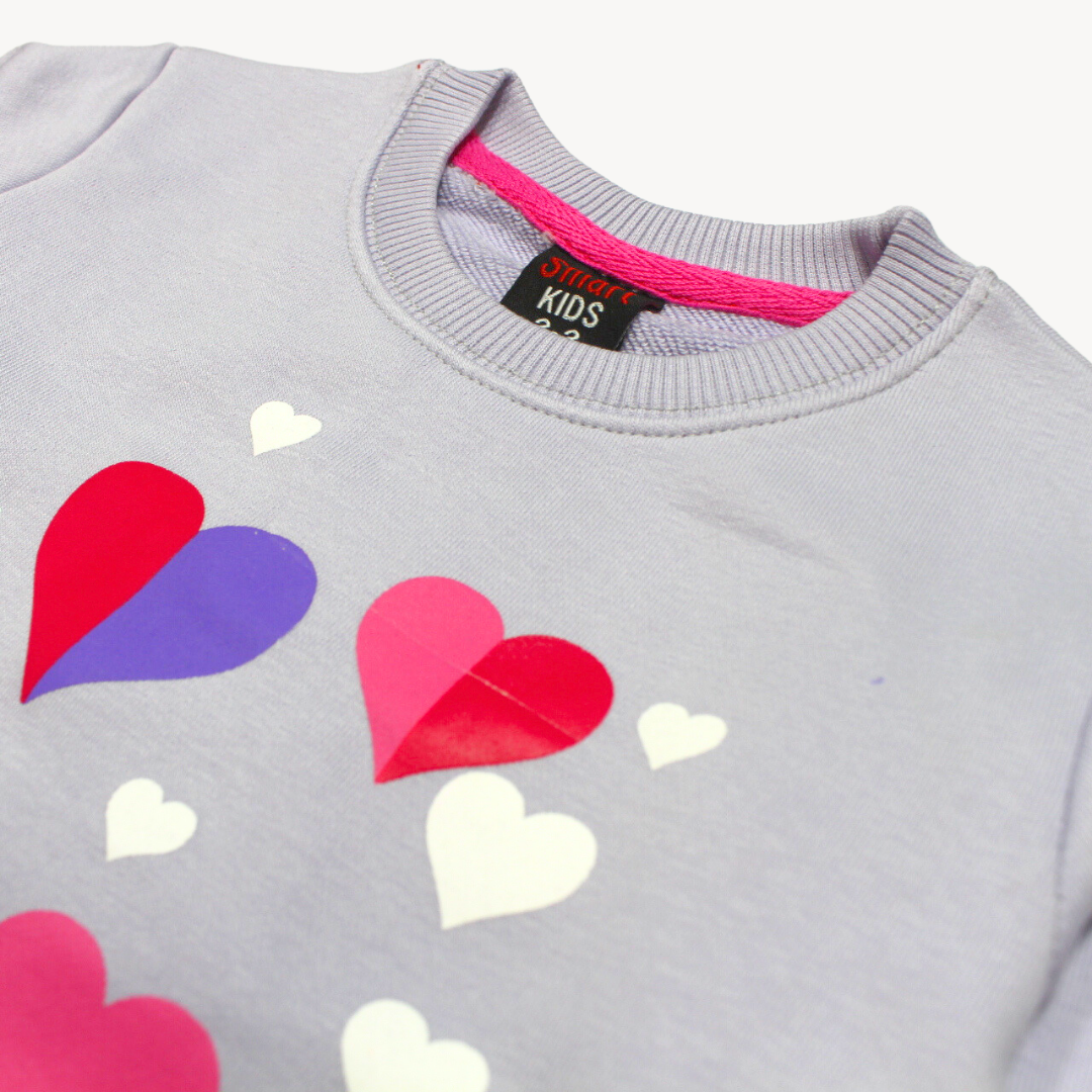 Light Purple Hearts Print Terry Sweat Shirt
